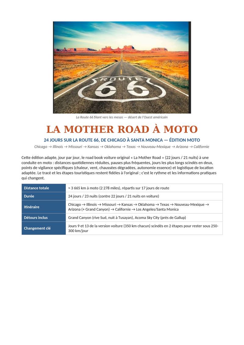 Aperçu page 1 — Faire la Route 66 en moto : road book de 24 jours