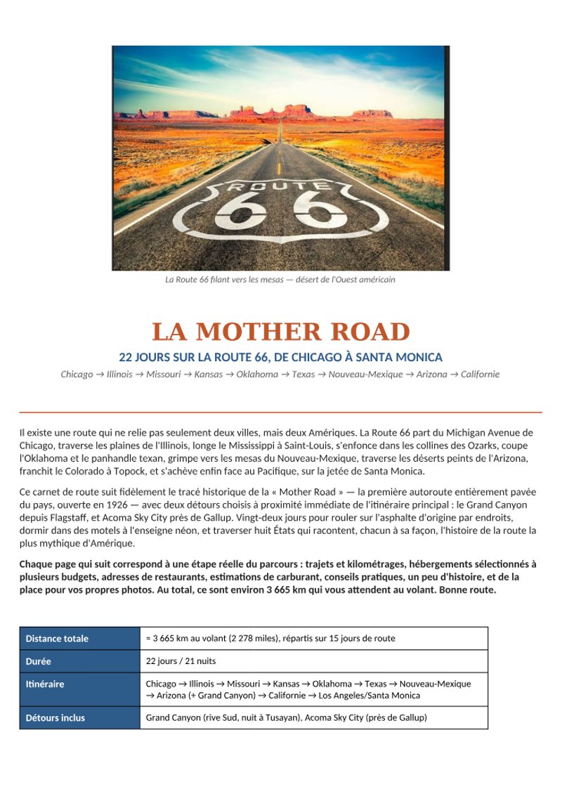 Aperçu page 1 — Road trip sur la Route 66 en 22 jours